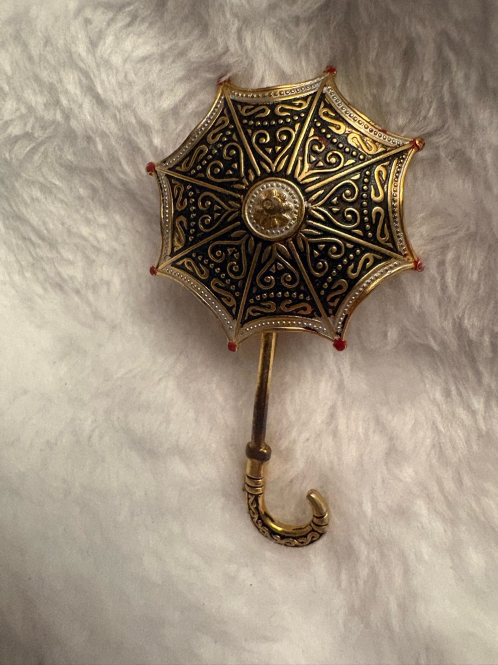 Vintage-Inspired Gold and Black Umbrella Pin